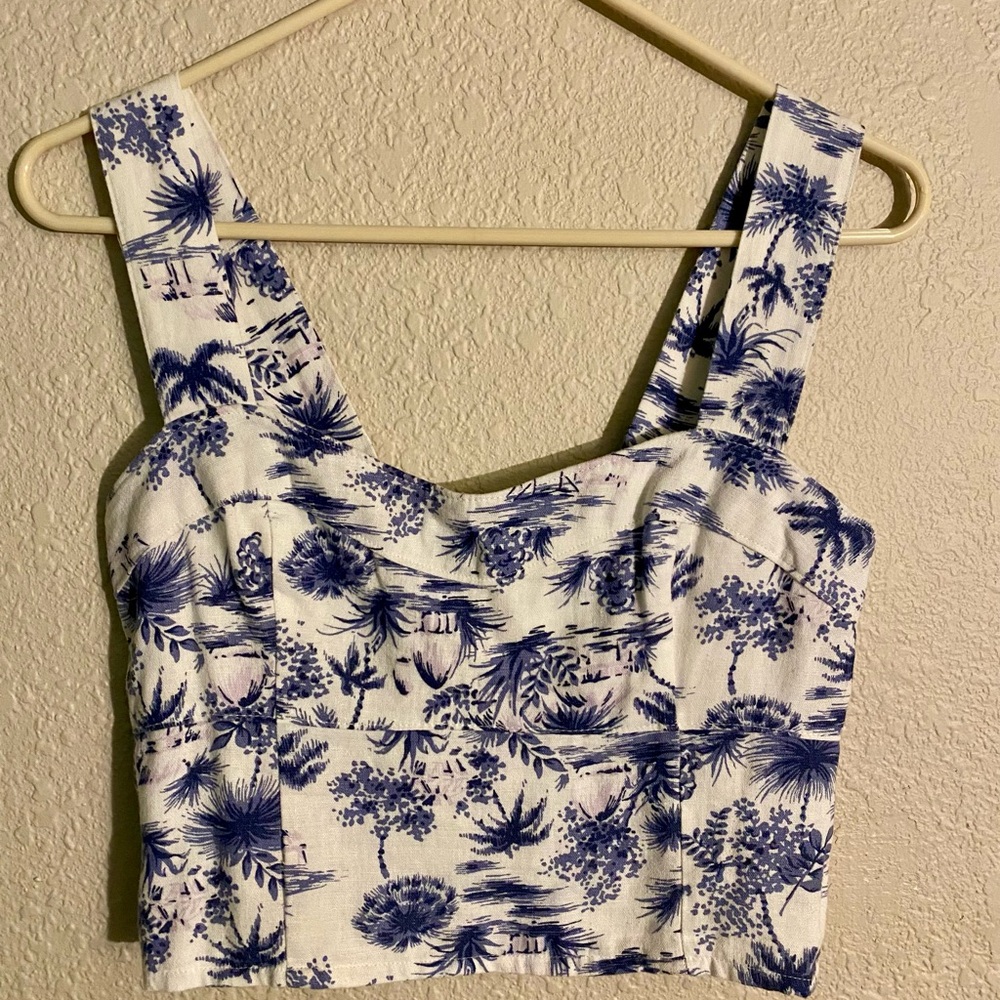 Blue and White Floral Crop Top